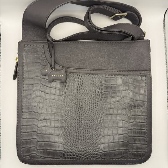 Radley London Medium Zip Around Ash Gray Leather w/Faux Croc Crossbody Bag, EUC! - Picture 1 of 13